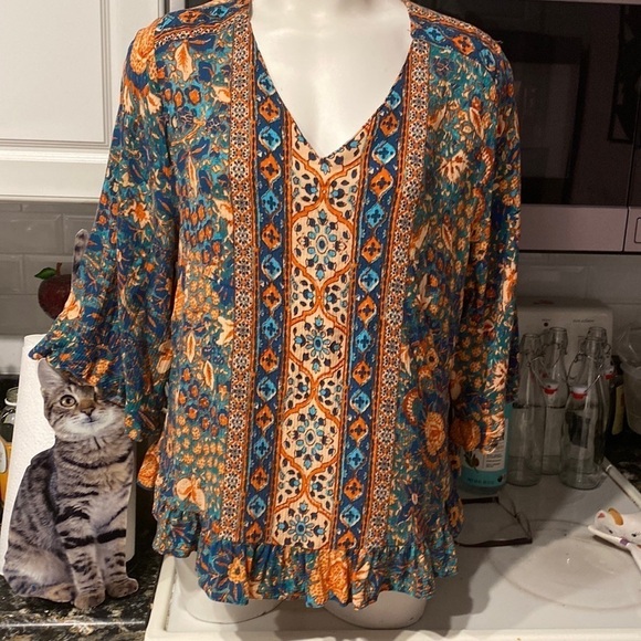 K womens Rachel Zoe casual 3/4 sleeve plus size pullover top size 1X - Picture 1 of 4